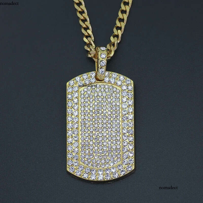 Mens Hip Hop Necklace Jewelry Full Rhinestone Iced Out Dog Tag Pendant Gold Necklaces For Men 29