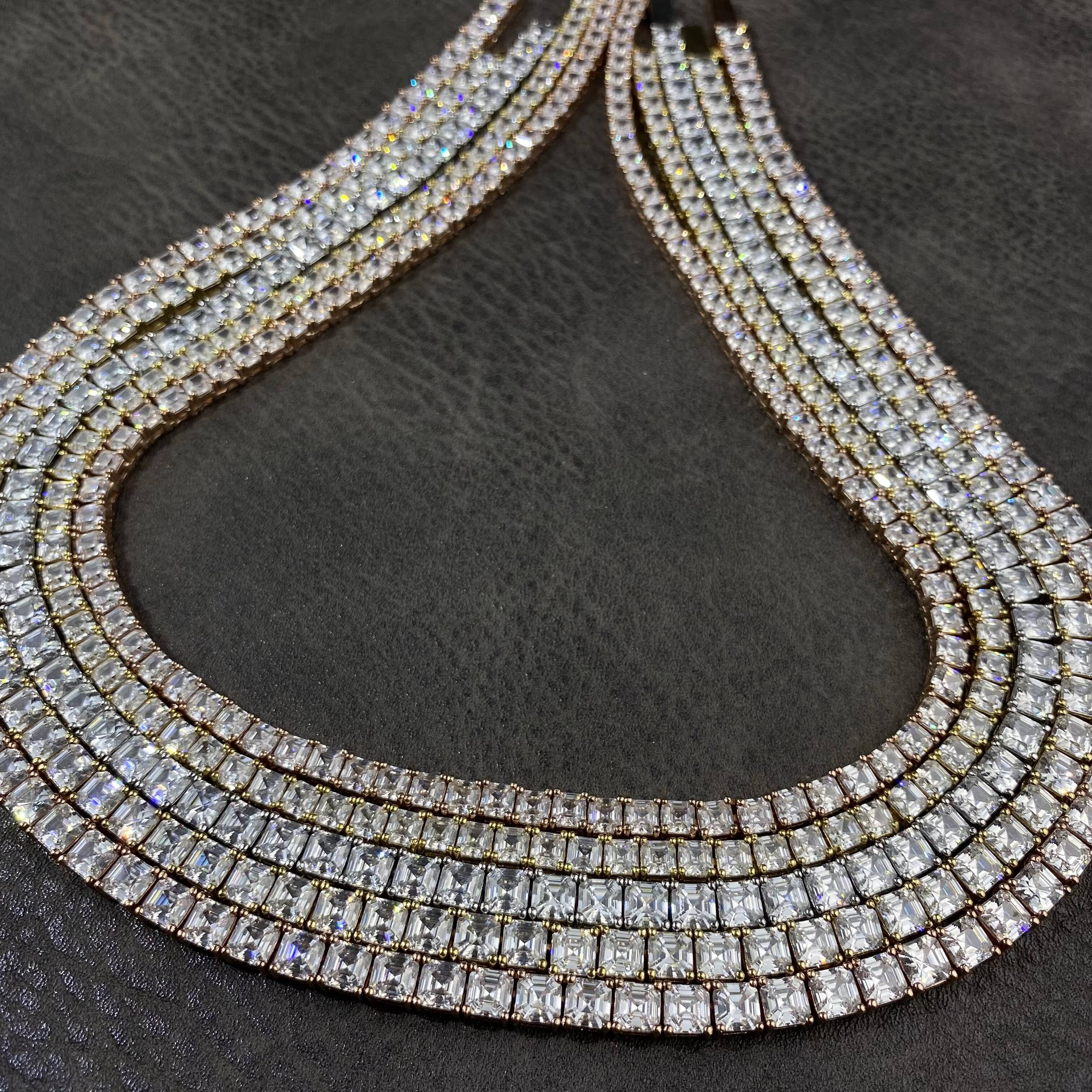 Customized Trend High Quality New Trendy Design HipHop Style Jewelry 4mm 5mm Iced Out Baguette Tennis Necklace Chain for Men