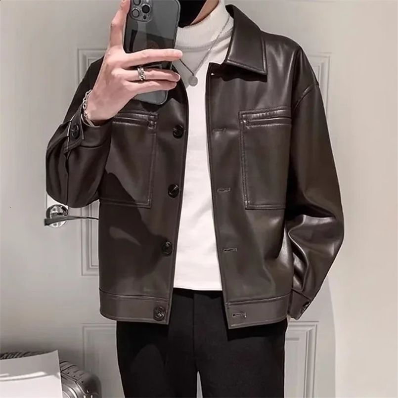 2025 Fashion Mens Leather Jacket Korean Style Casual Trendy Motorcycle PU Jacket Spring Autumn Season Mens Wear 250109