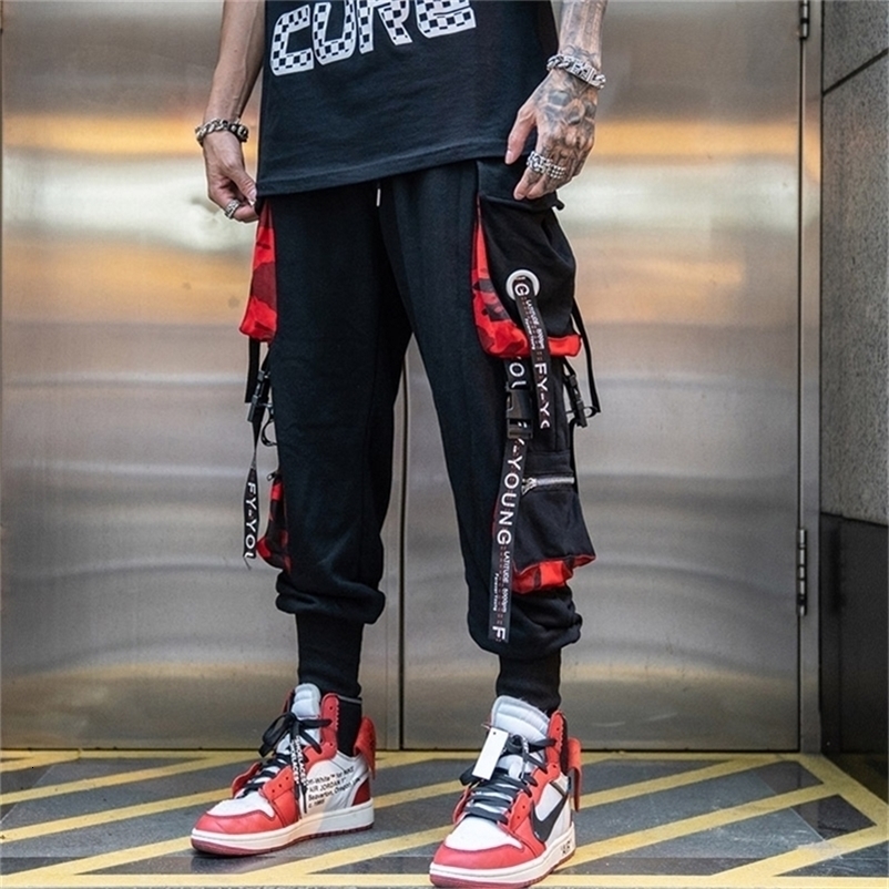 Men's Pants Men Hip Hop Black Cargo Pants joggers Sweatpants Overalls Men Ribbons Streetwear Harem Pants Women Fashions Trousers 220914