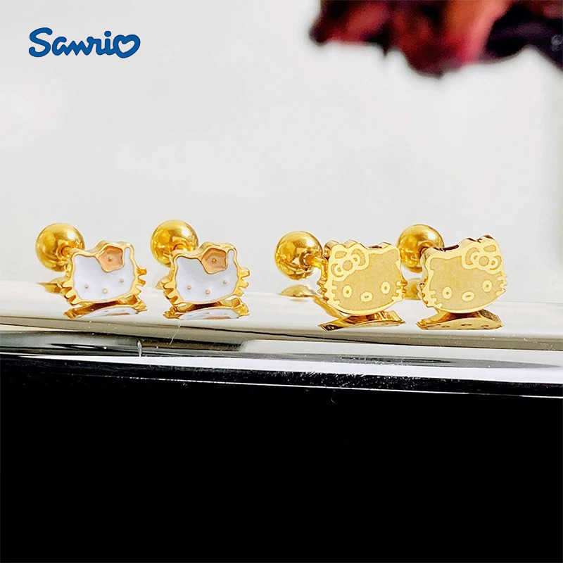 Sanrio Hello Kitty Earstuds 18K Gold Buckle Simple Fashion Low Allergy Jewelry Titanium Steel Earstuds Cartoon Girl Jewelry Gift L250925