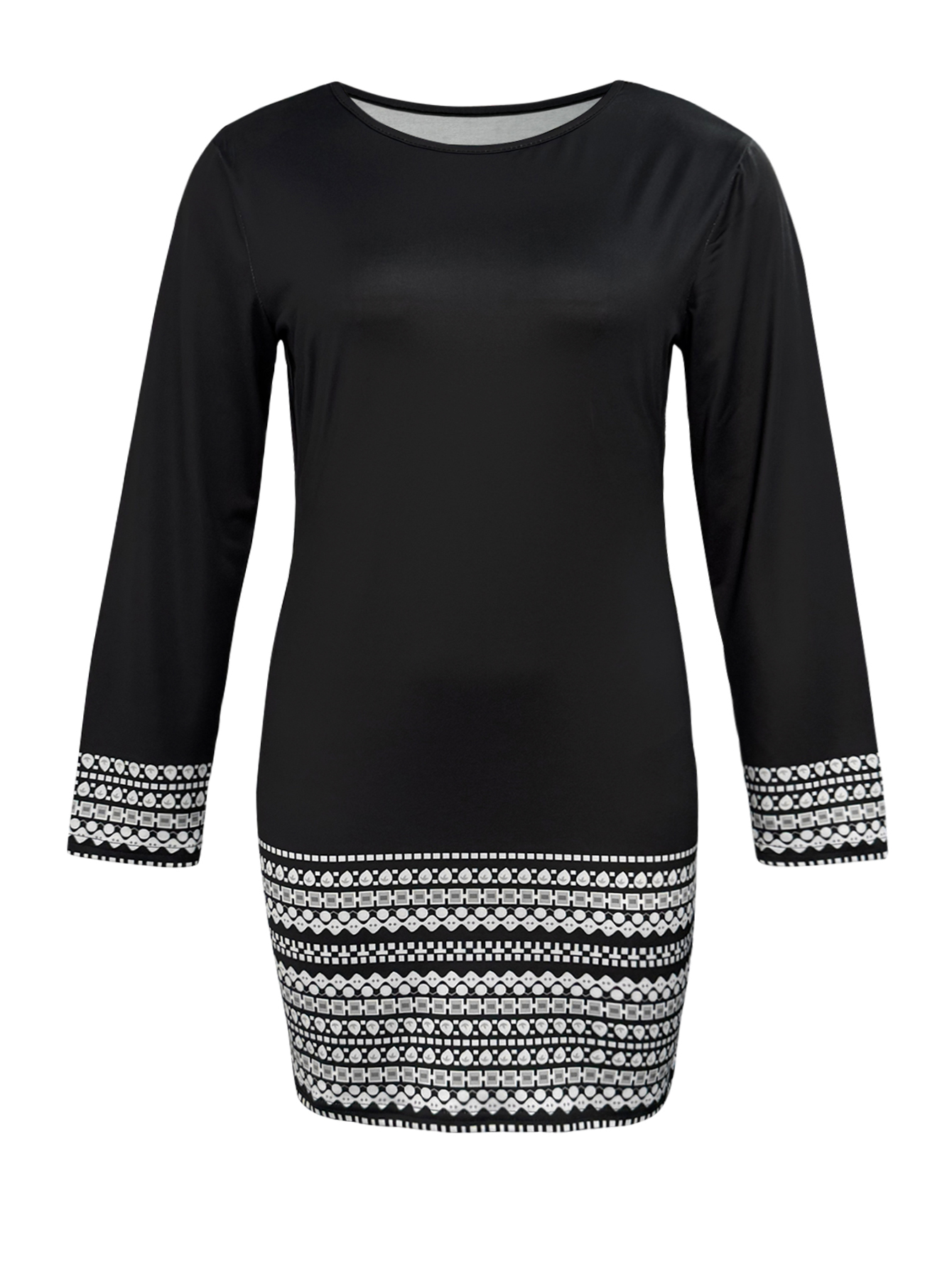 Women's Plus Size Shift Dress with Geometric Print Long Sleeve Casual Workwear -YL23505