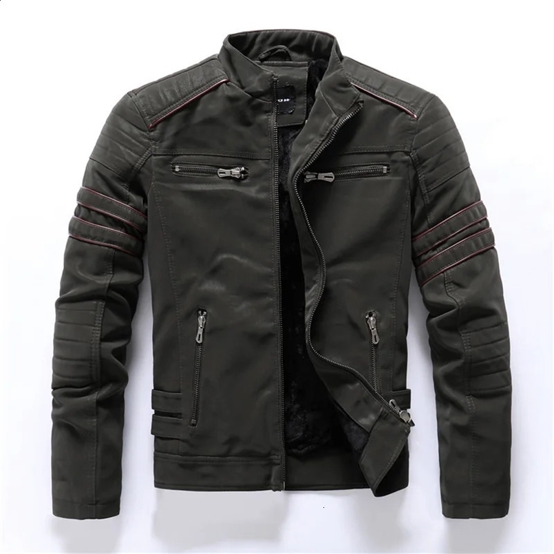 Mens Leather Washed Leather Jacket Motorcycle Plus Fleece Splicing European and American Mens Leather Coat 250109