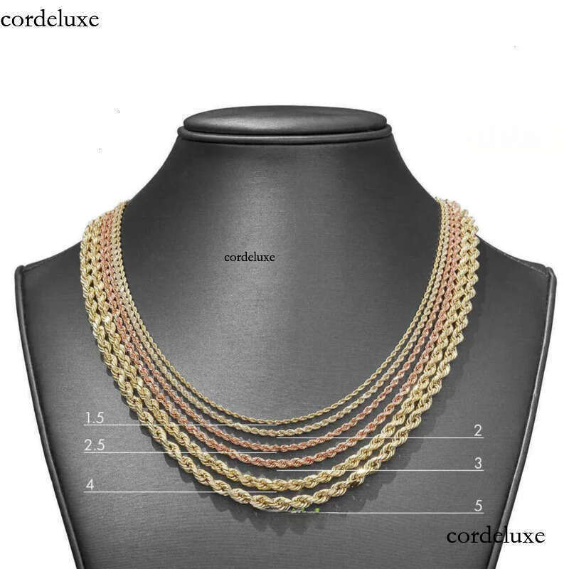 Real 10K 14K Solid Gold Rope Chains For Men Hip Hop Necklace b0