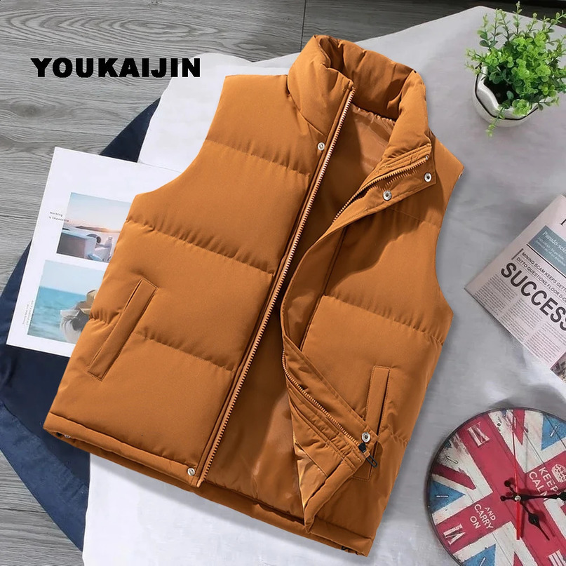 Brown vest jacket mens ultrathin set stand up collar sleeveless inflatable spring and autumn casual hiking running 240926