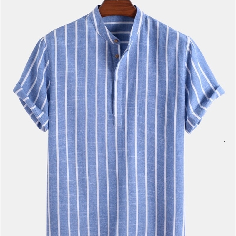 Men's Casual Shirts Men's Summer Men's Striped Half Button Shirt Fashion Short Sleeve Camisas Para Hombre 230412