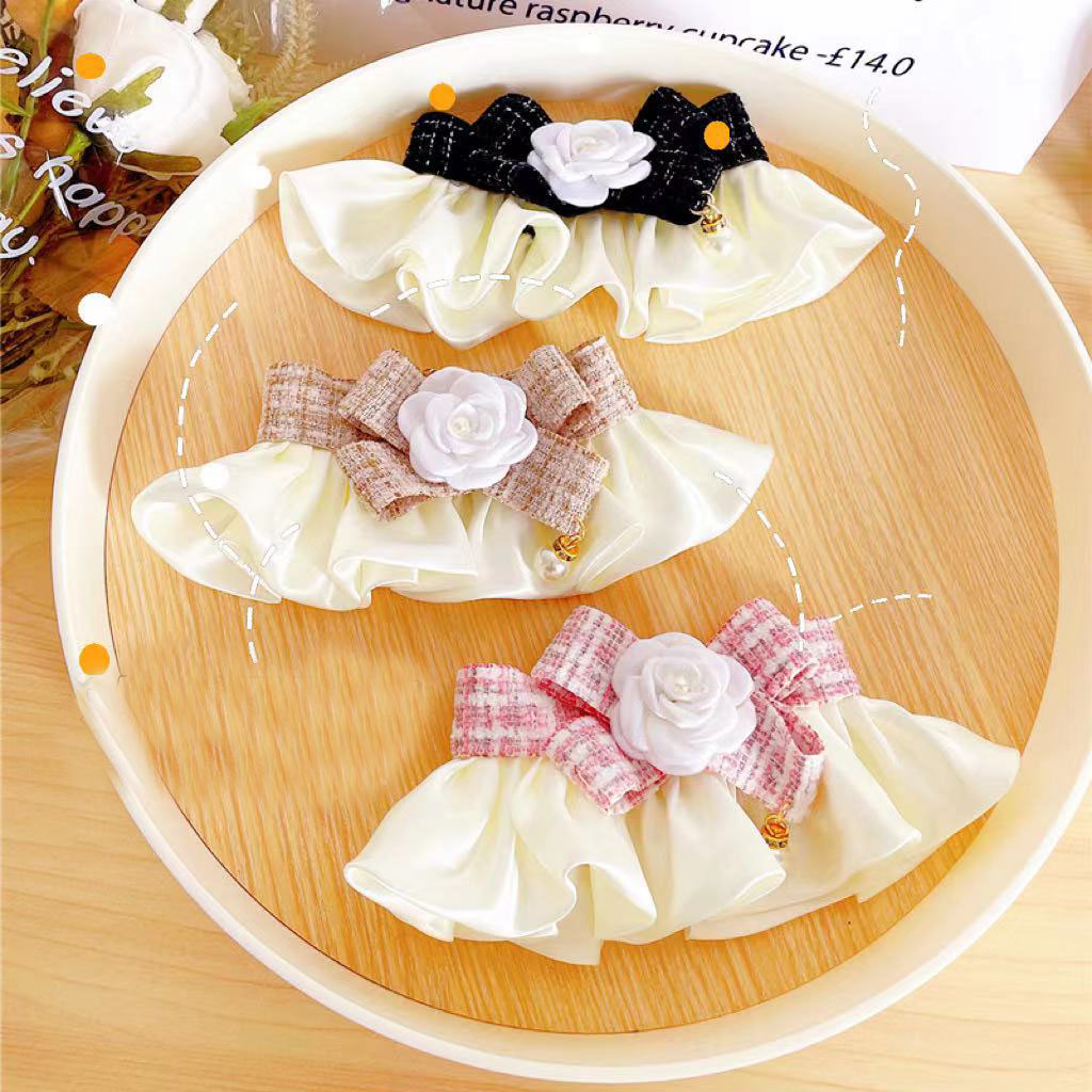 Luxury Cat Collars Elegant Cowbot Pet Woven Straw Cat Neckerchiefs for Daily Collocation Camellia for Photo