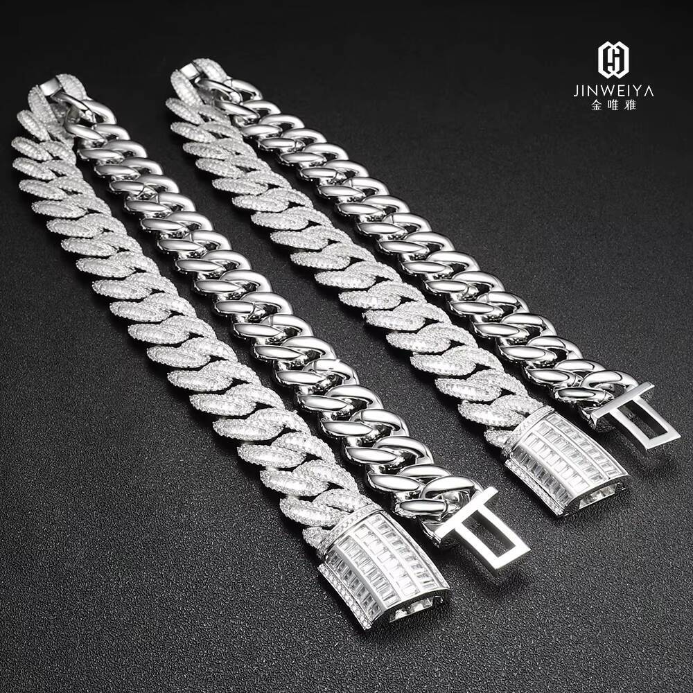 Hip Hop Luxury 5A Moissanite Heavy Necklace Baguette Iced Out Cuban Link Chain