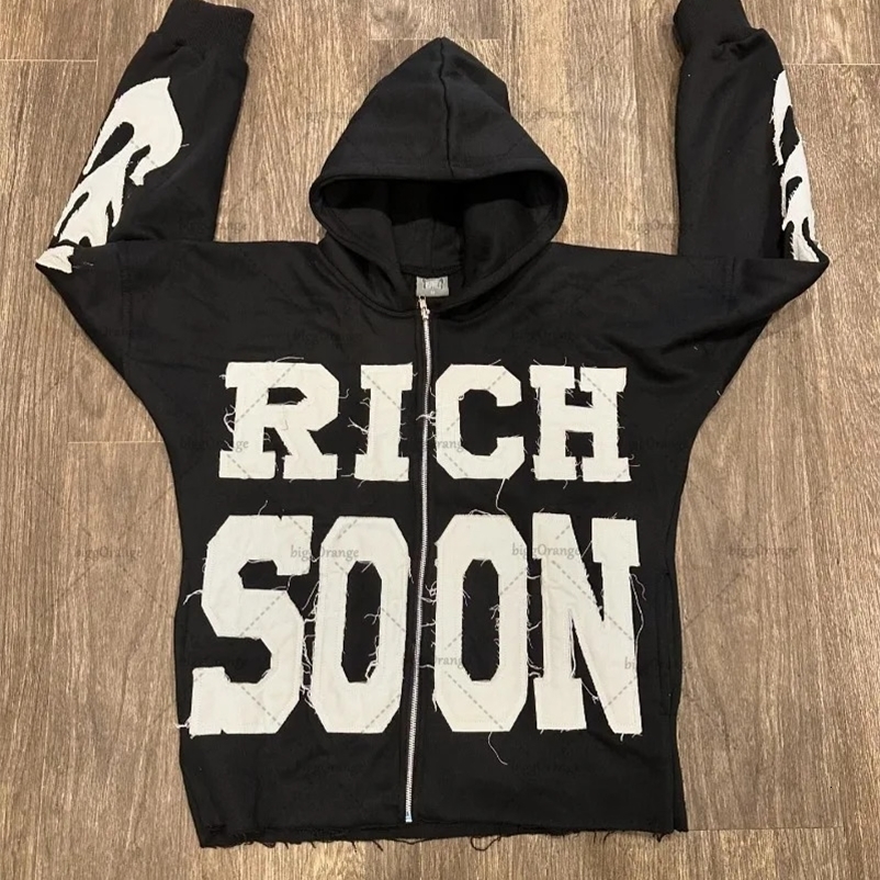 European and American Harajuku Retro Jacket Letter Embroidered Zipper Sweatshirt Men Fashion Versatile Oversized Hoodie Women 240809