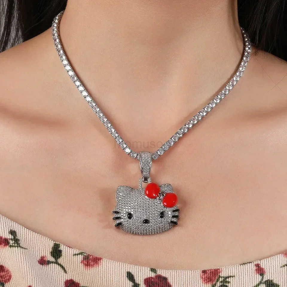 Sanrio Kawaii Hello Kitty Diamond Necklace Diamond Cuban Chain Sanrio Fashion Anime Accessories for Men Women Holiday Gifts L250925