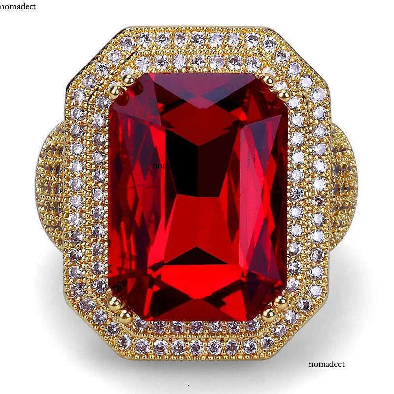 Mens Hip Hop Ring Jewelry High Quality Ruby Gemstone Zircon Fashion Gold Punk Rings 5d