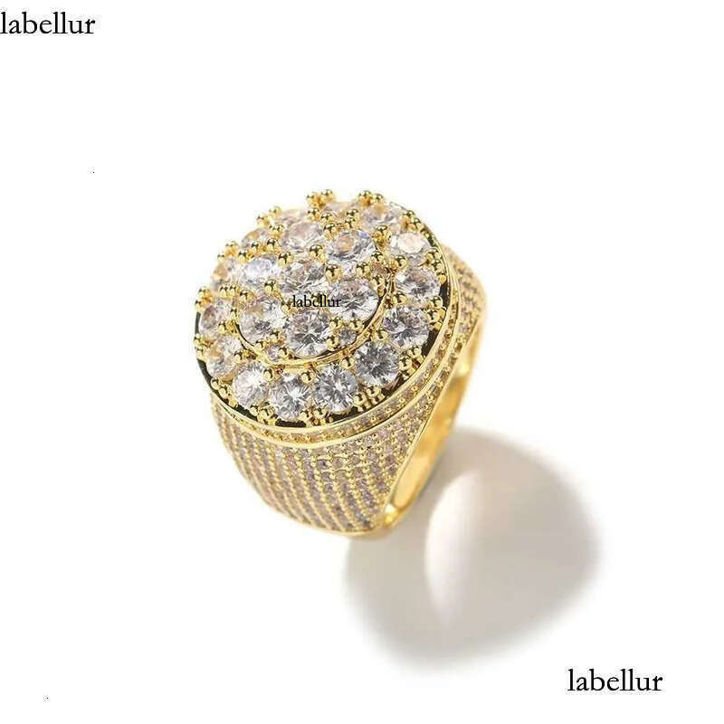 Hip Hop Style Iced Out Round Brilliant Cut VVS Moissanite Gold Plated Sterling Sier Ring For Men e9