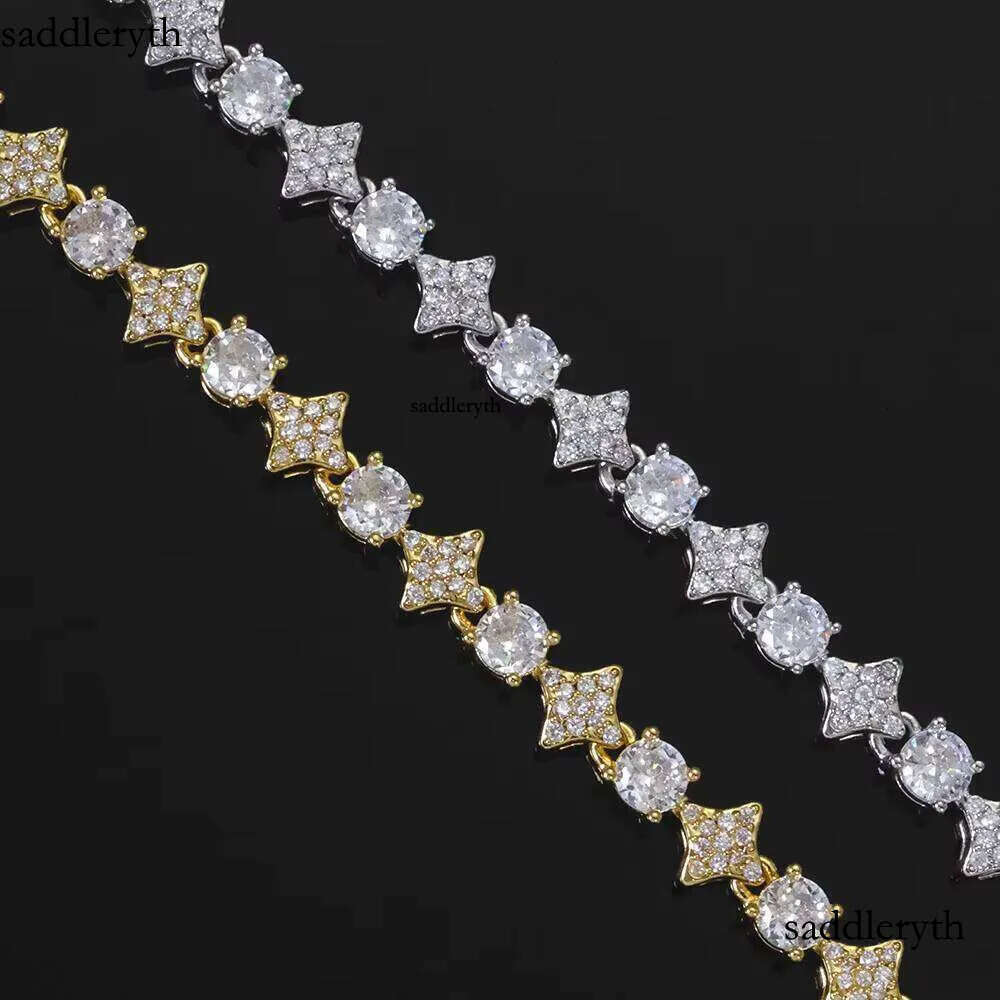 NUOYA Hiphop Custom Star Shape Round Cut Shiny VVS Moissanite 6mm Sterling Sier Tennis Chain Women's Fine Jewelry 68