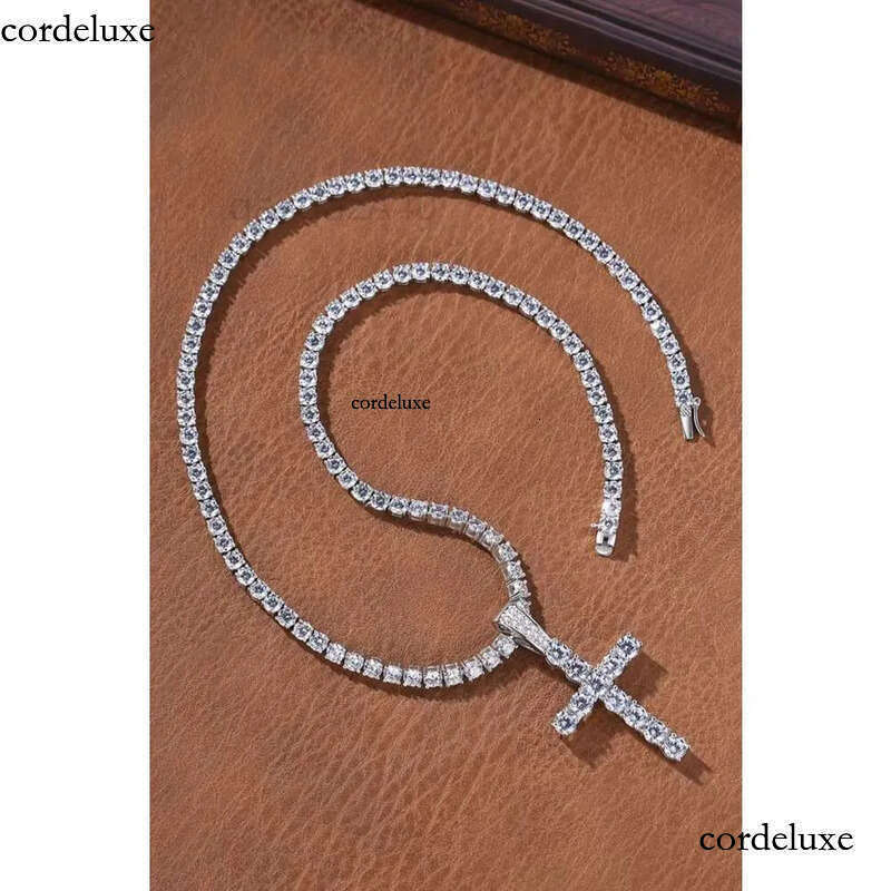 necklace moissanite chain Pendant Cross Hip Hop Vvs Moissanite Dia Tennis Chain Sier for Women Men Jewelry 1a