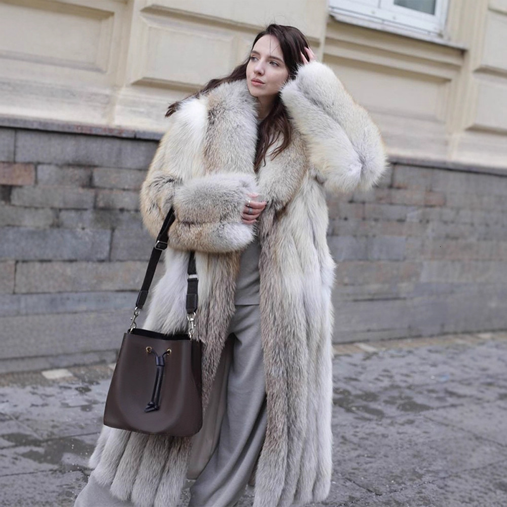 Elegant and Fashionable Gradient Mixed Color Long Fur Coat Autumn Winter Style 250925