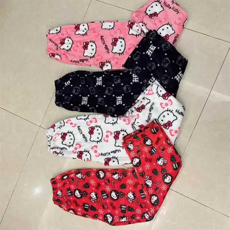 Sanrio Halloween Hello Kitty Pajama Pants Anime Fleece Double Elastic Fabric Soft Trousers Women Cartoon Birthday Gift L250925