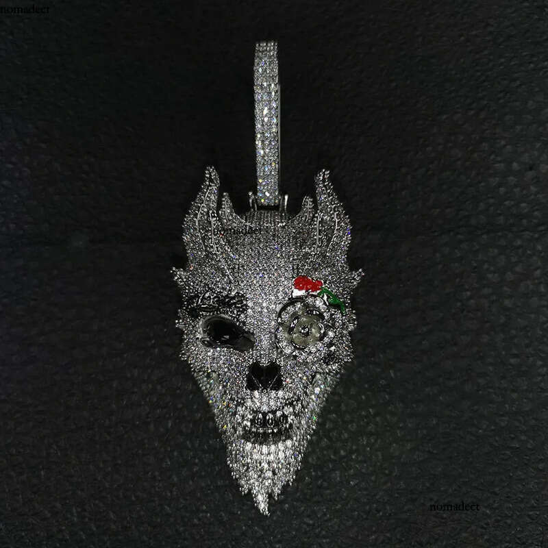 Iced Out Rose Skull Pendant Necklaces Mens Gold Necklace Fashion Punk Hip Hop Jewelry 2d
