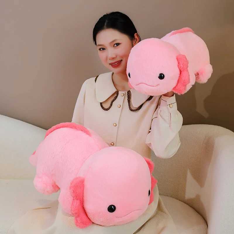 45cm60cm Cute Pink Newt Plush Toy Stuffed Kawaii Axolotl Salamander Fuzzy Long Plush Fish Appeasing Pillow Cushion Kids Gift C250925