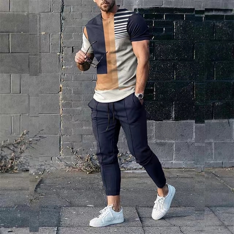 Men's Tracksuits Men Set Tracksuit For Man Oversized Clothes Summer Streetwear Printed T Shirt Shorts O-Neck Sportswear T-Shirts Fashion Suit 230