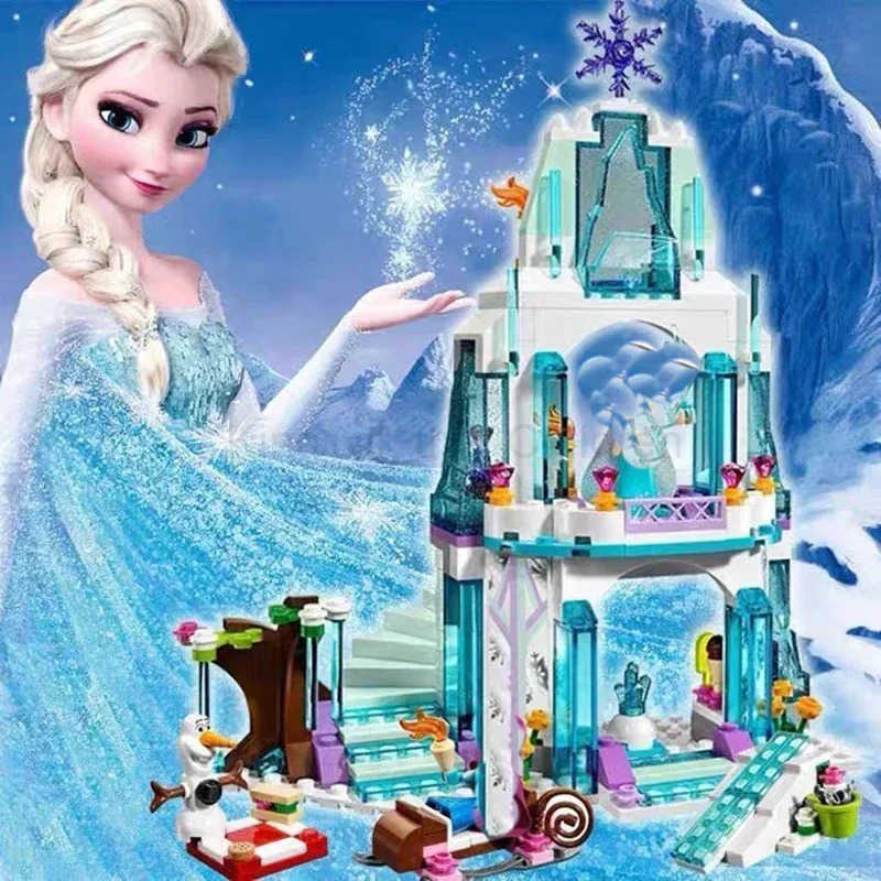 Disney 2025 New Princess Elsa Ice Castle Princess Anna Set Building Model Blocks Gifts Toy H250925