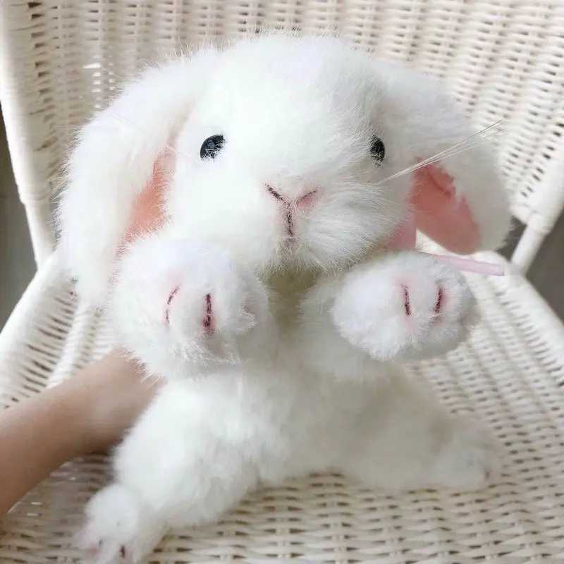 Super High Quality Simulation Plush White Rabbit Lifestyle Rex Bunny Neck Bow Home Decor Girl Room Decor Stuffed Animal Doll C250925