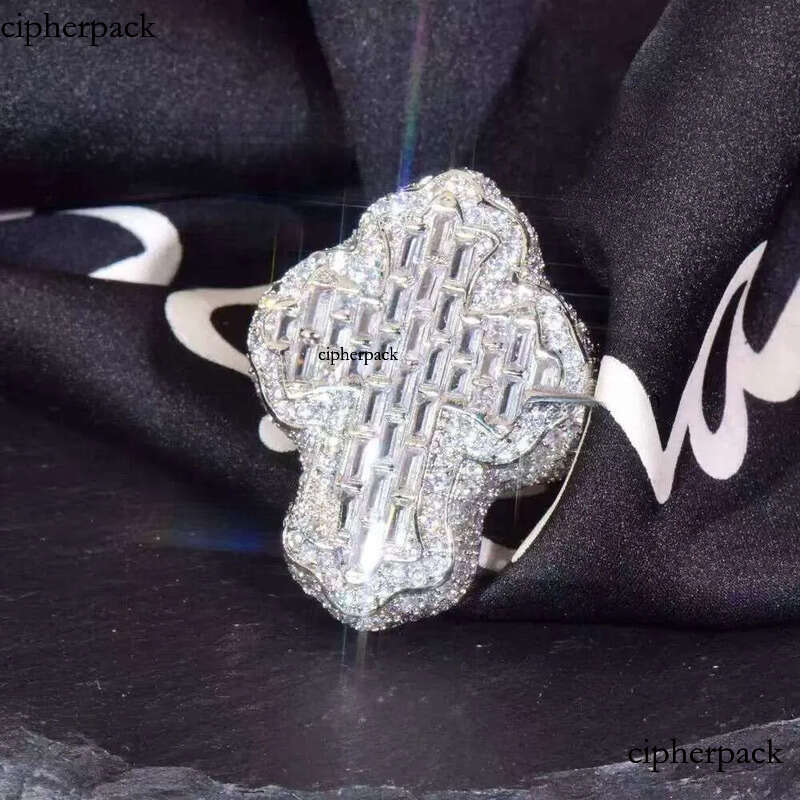 Hip Hop Rapper Men Iced Out Initial Letter Sier Moissanite Personalized Name Pinky Ring 7f