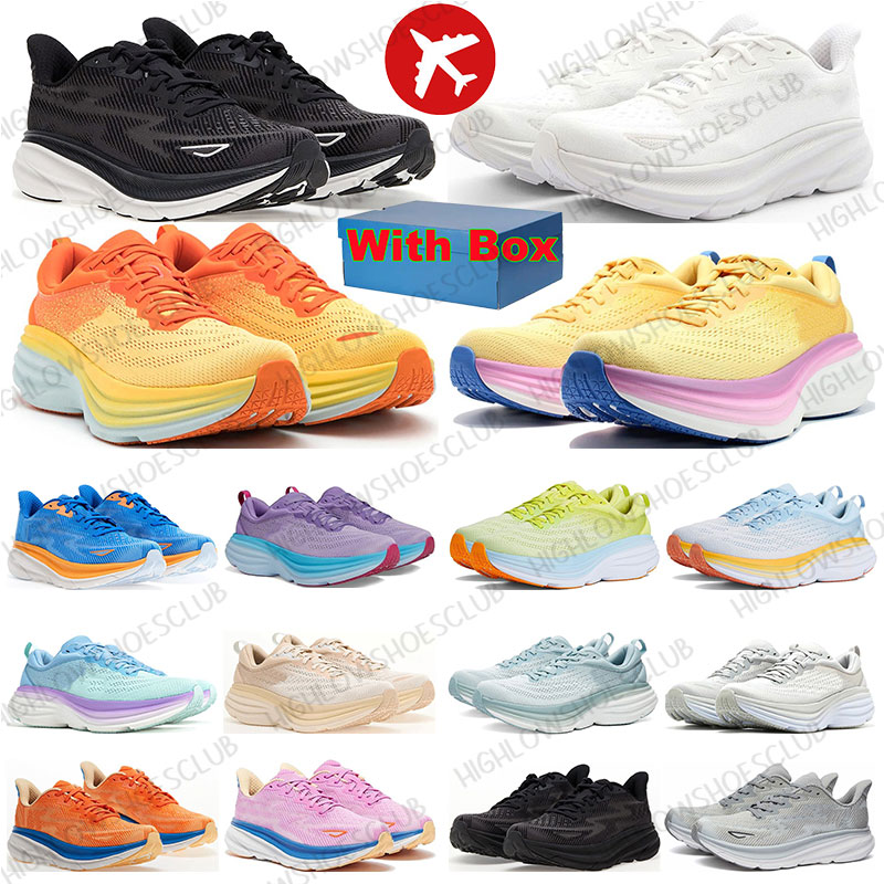 With Box designer sneakers clifton 9 bondi 8 running shoes womens mens trainers Triple Black White Red sports outdoor