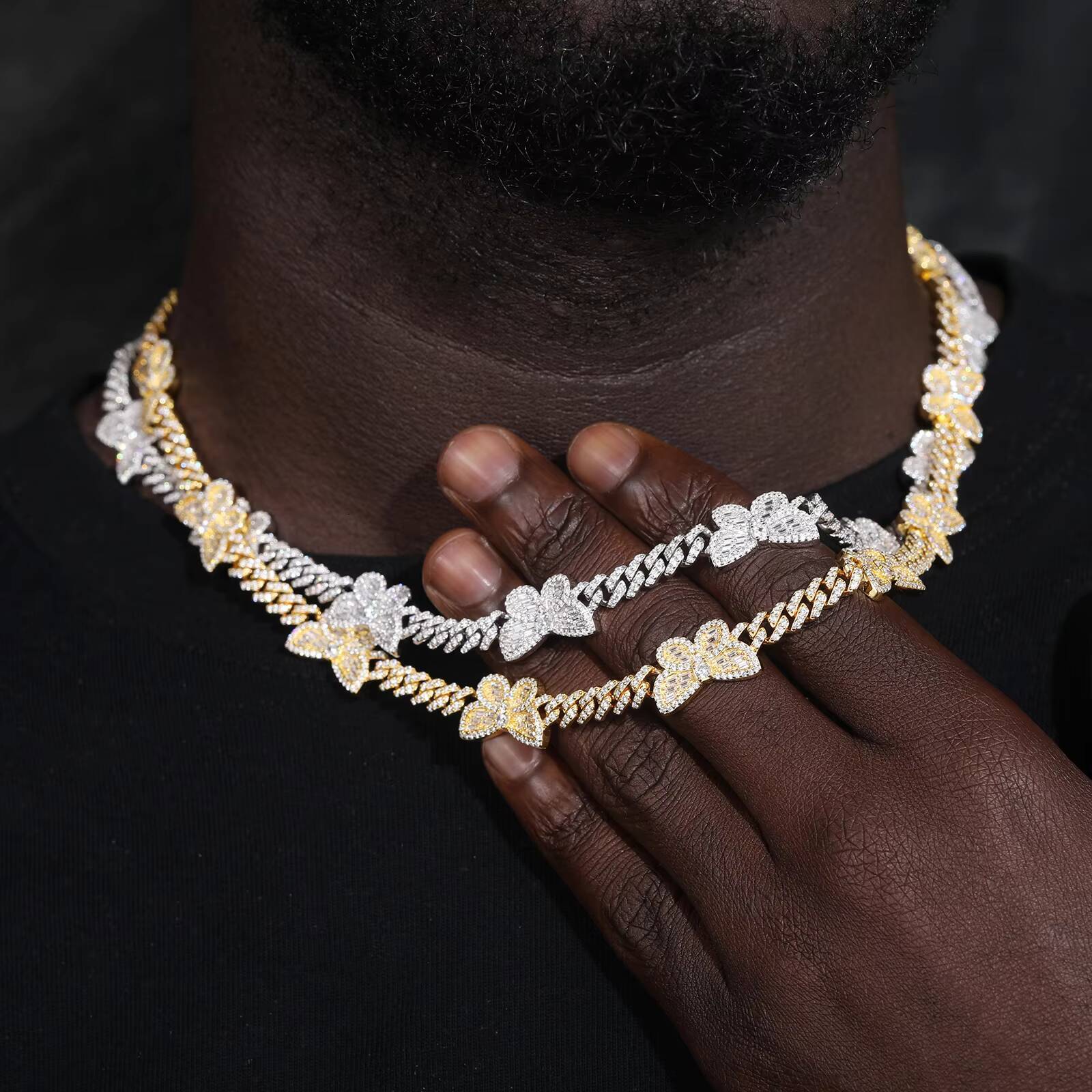 Hip Hop Baguette Butterfly Necklace 11mm 925 Silver VVS Moissanite Diamond Women Jewelry Iced Out Fashion Cuban Link Chain
