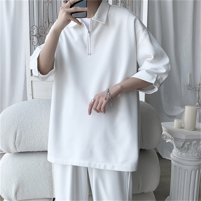 Men's T-Shirts Fashion Simple Men's Waffle Summer Solid Color Loose Short Sleeve T-Shirt men's polo Big Size 230228