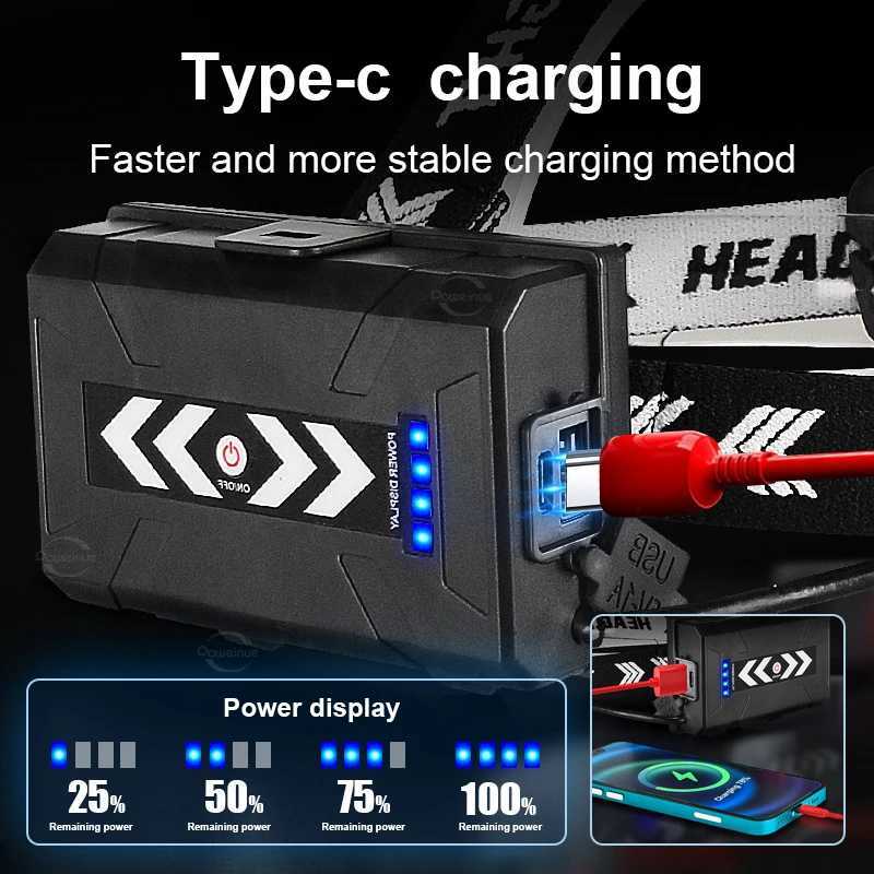 18000000LM Powerful XHP360 Headlamp USB Rechargeable Headlight 18650 Strong Light Head Flashlight Camping Fishing Head Lantern J250925