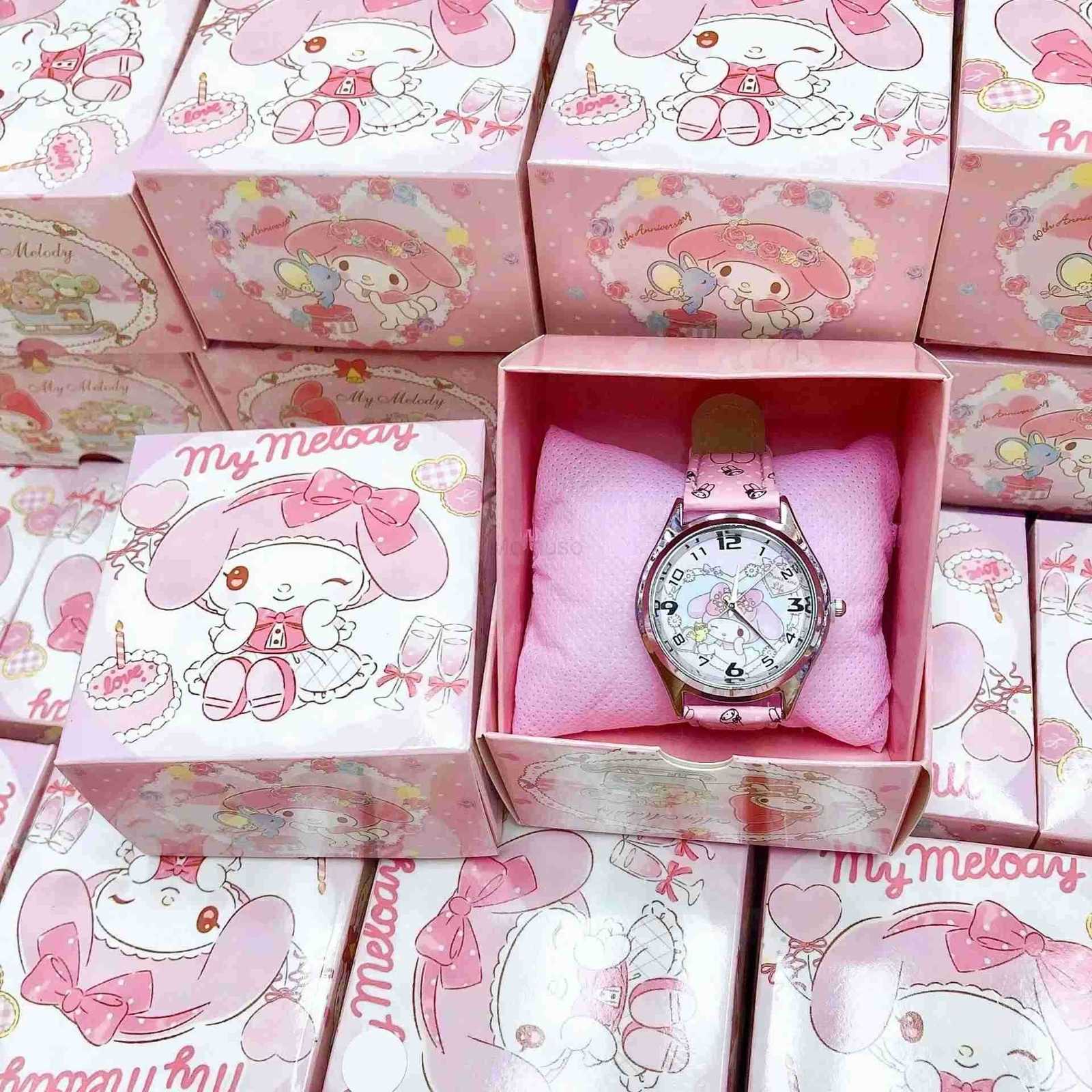 Sanrio Anime Cartoon Childrens Watch Hello Kitty Cinnamoroll Kawaii Girl Quartz Pointer Watch Gift Box Set Cute Girly Heart L250925