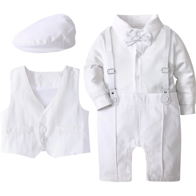 Baby Boy Baptism Suit Christening Outfit Easter Church Set Infant White Clothes born Birthday Party Gift Formal Romper 3PCS 240920