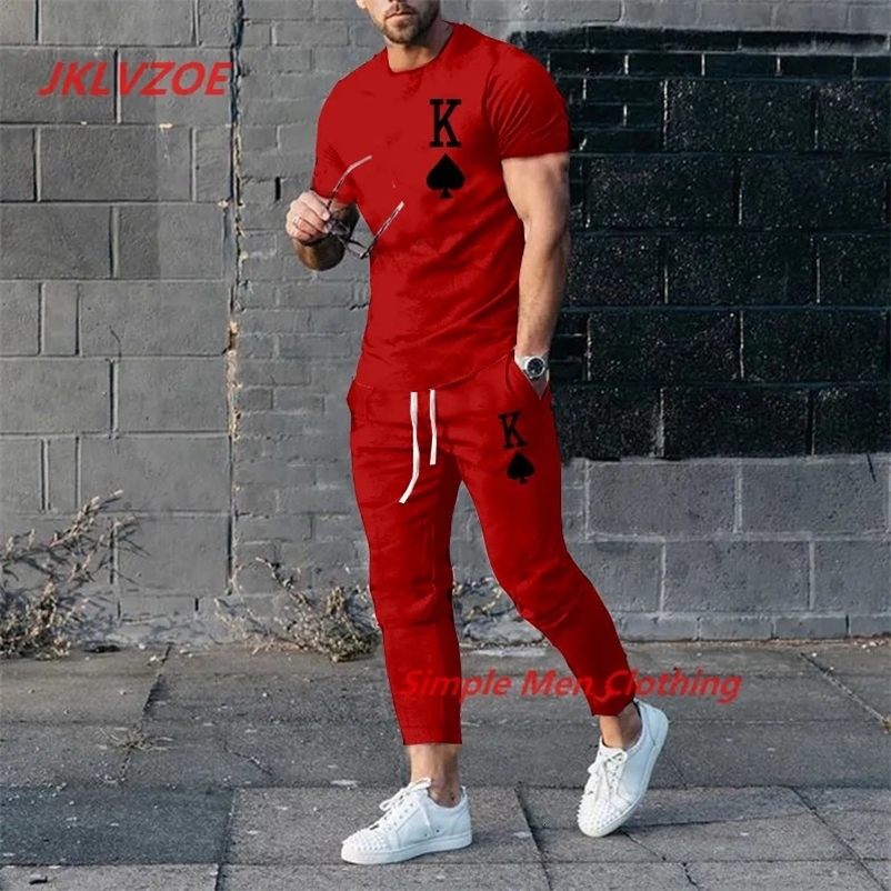Men's Tracksuits Men's Trousers Tracksuit 2 Piece Set 3D Printed K Solid Color Short Sleeve T ShirtLong Pants Street Clothes Male Clothing 2