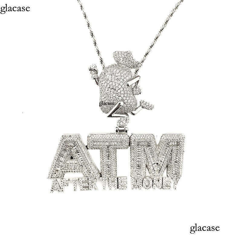 Hip Hop Running ATM Pendant Necklace 5A Zircon Gold Plating Women Mens Jewelry Gifi