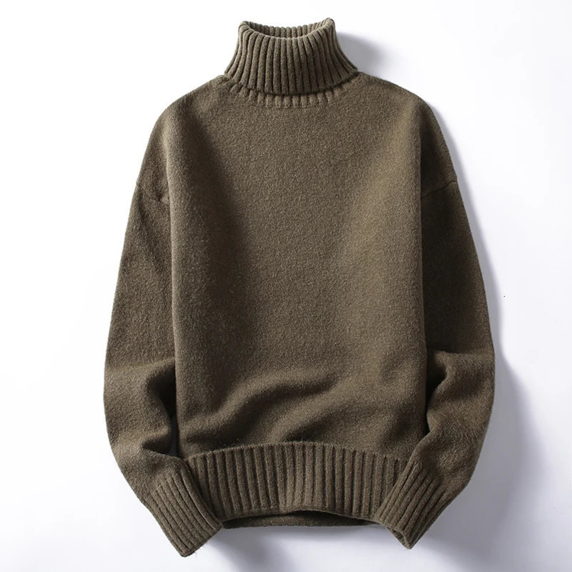 Mens Turtleneck Sweater and Pullover Winter Casual Solid Knitted Turtleneck Wool Sweater Fashion Pullover Mens 240930
