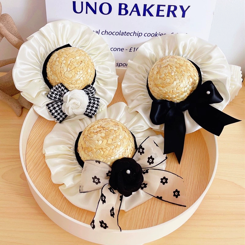 Designer Pets Elegant Straw Hat Cat Ribbon Bowknot Beach Hat Cat Neckerchiefs for Daily Collocation