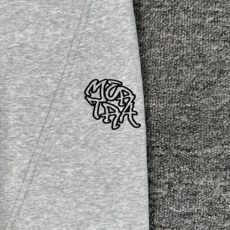 Men's Pants High Street Clothing Mertra Casual Embroidered Pattern Multi-pocket Autumn Winter Grey Fleece Sweatpants Z260315