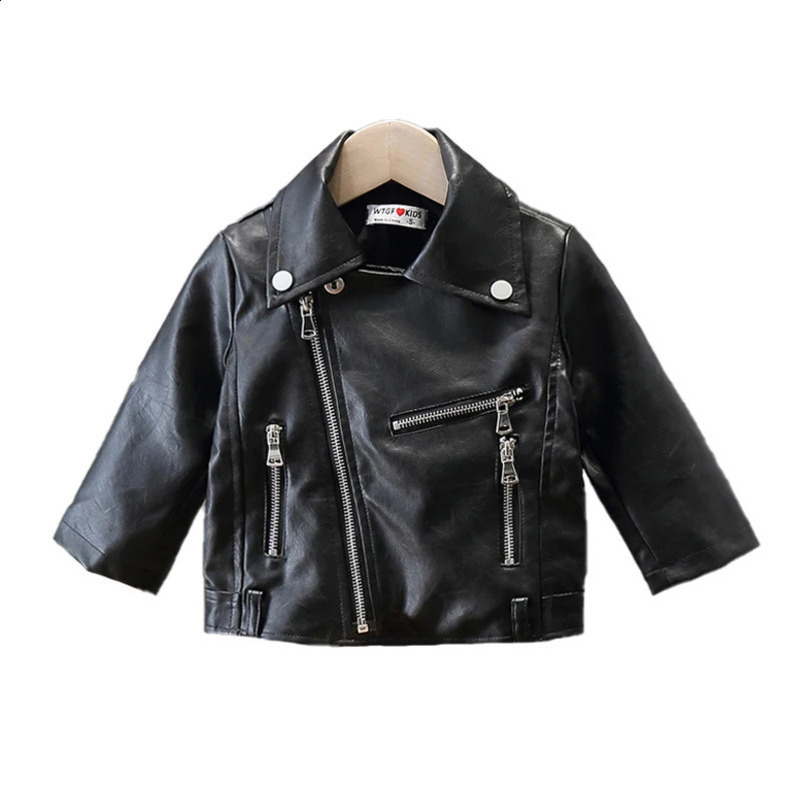 Baby clothing baby clothing childrens clothing PU leather jacket childrens clothing zipper leather jacket 240918