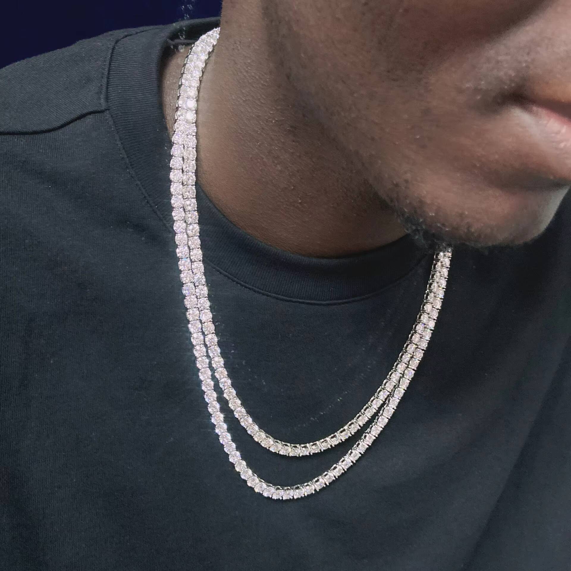 3Mm Moissanite Tennis Necklace 2 Side Brand New Sinocre HipHop Men
