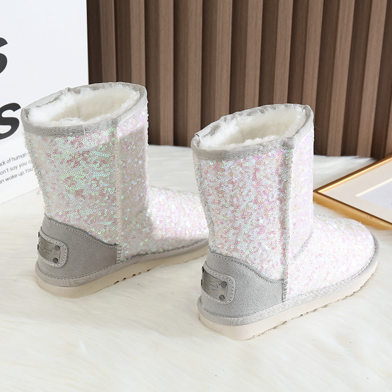 CE designer shoes Free shipping oxhide affordable luxury Winter anti slip snow boots with thick plush cotton shoes Natural white