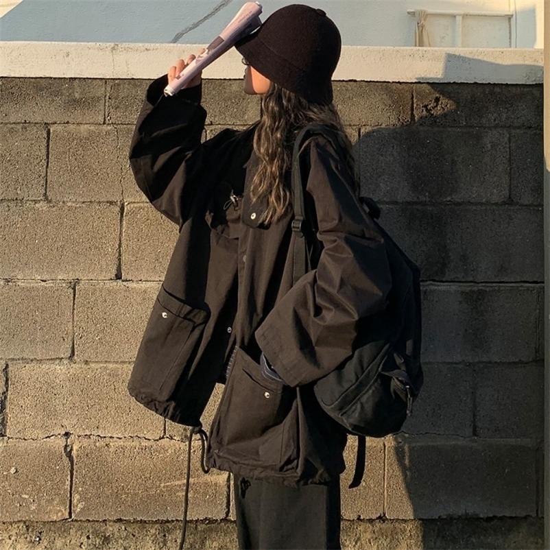 New Spring Tooling Women Unisex Loose Jacket Student BF Harajuku Coat Oversize Jacket Female Basic Coats 201126