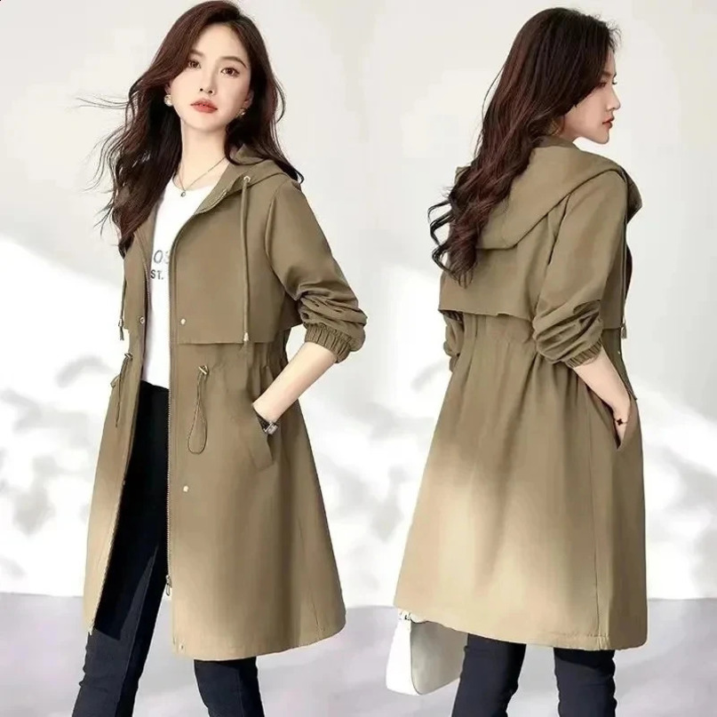 SpringSummer Korean Trench Coat Womens Fashion Ultra Thin Hooded Windproof Casual 240826