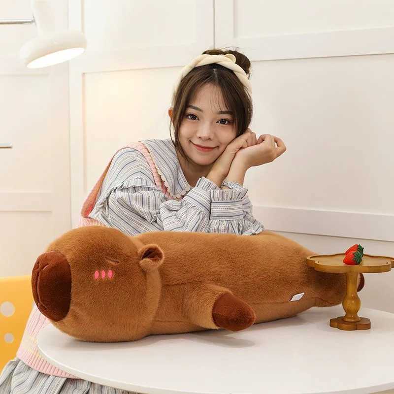 40CM60CM Kawaii Cartoon Giant Strip Capybara Plush Doll Pillow Lying Brown Creative Capybara Plush Toy Home Decor Sleeping Toy C250925