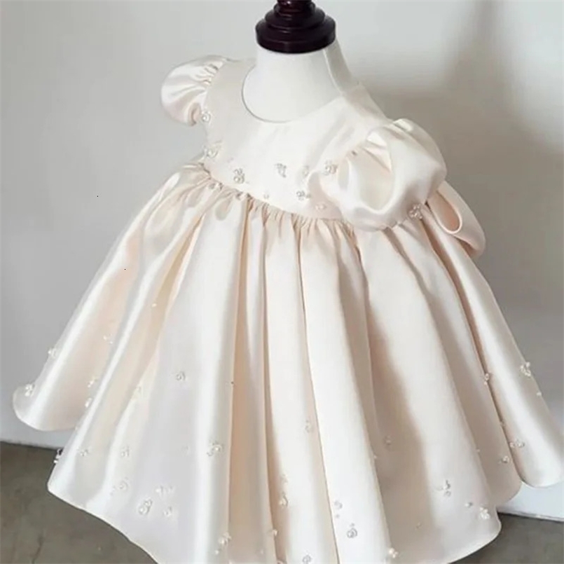 Birthday Dresses Girl 1 Year Kids Beading Elegant White Dress Toddlers Princess Flower Girl Ball Gown for Wedding Parties 250107
