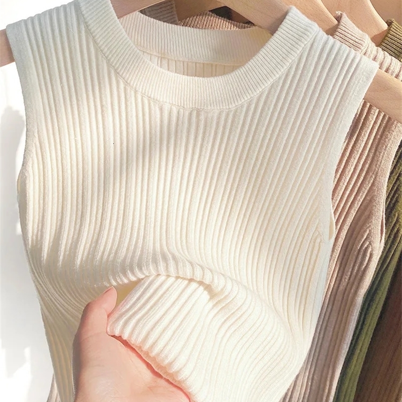 AOSSVIAO Korean Knitted Vest Womens O-neck Solid Vest Blusas Y2K Summer Fashion Womens Sleeveless Casual Thin Top 250422