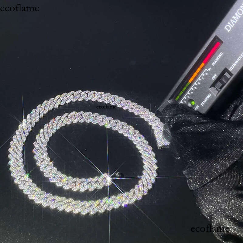 10mm Hip Hop Necklace for Pendant White Sterling Sier Iced Out Vvs Moissanite Dia Cuban Link Chain Men Women