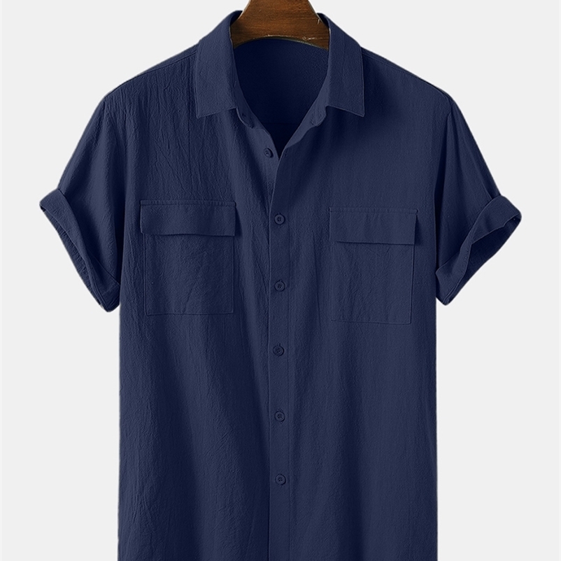 Men's Casual Shirts Charmkpr Fashion Men's Top Solid Comfortable Double Pocket Shirt Casual Street Clothing Men's Match Simple Shirt S-