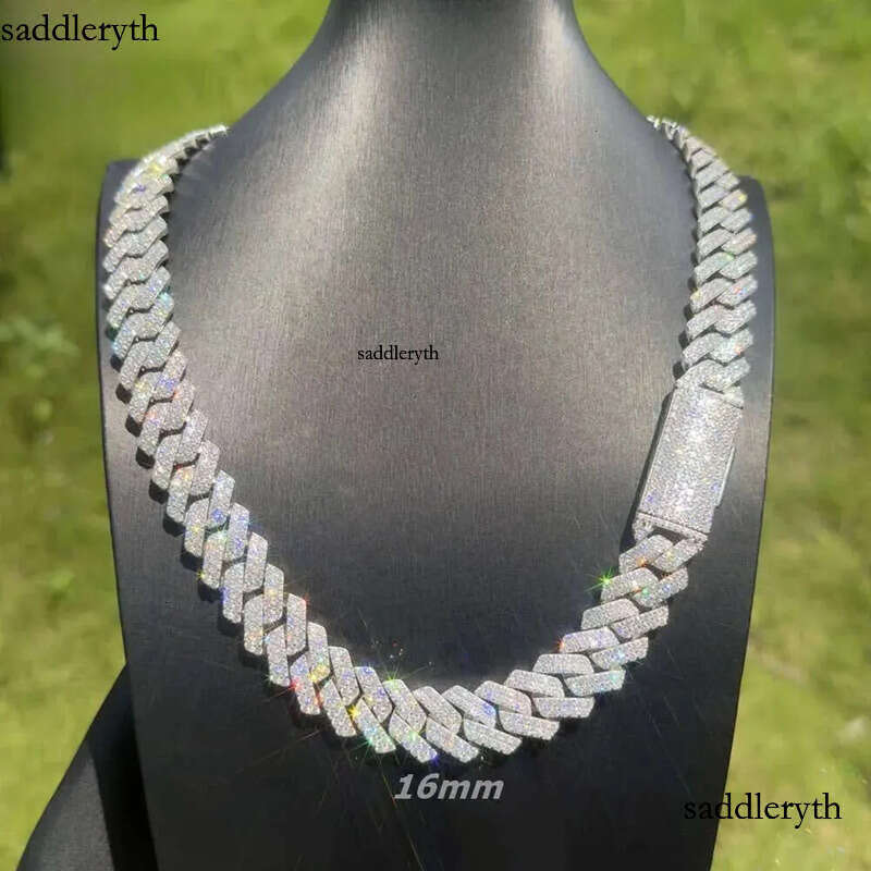 Pass Tester Sier Cuban Link Chain Wide 2rows Solid Moissanite Dia 8mm-20mm Jewelry Set Necklaces Hiphop