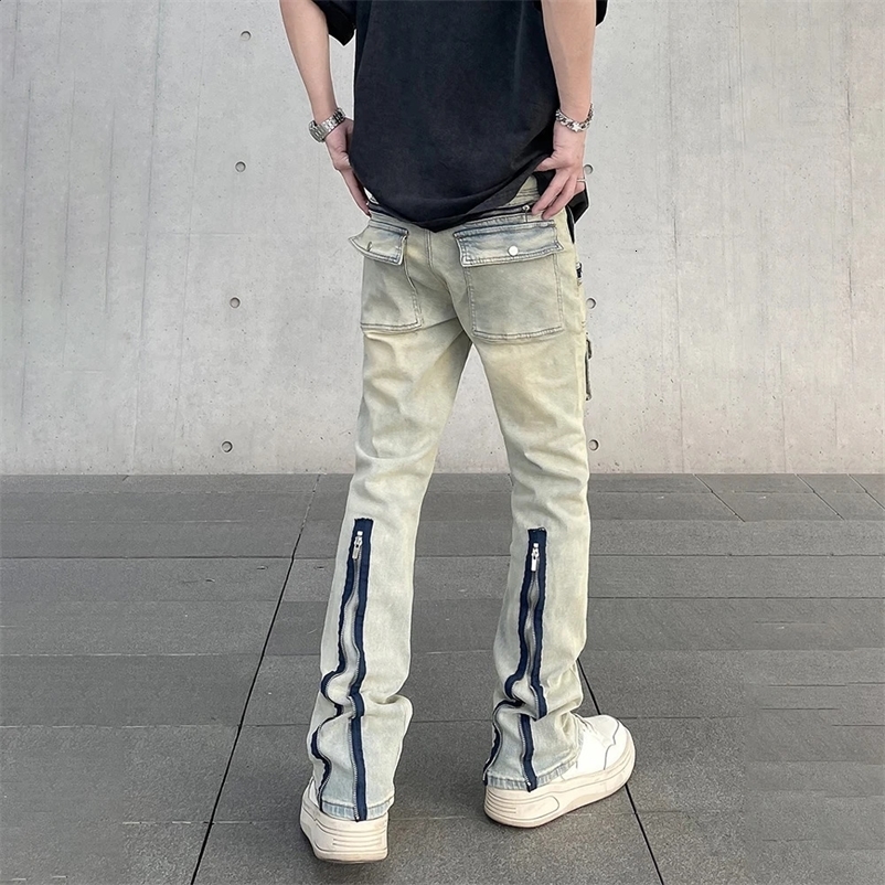 Vintage Street Jeans for Men Slim Original Zip Y2k Skinny Vaqueros Pantalones Hombre Autumn Fit Trousers Streetwear Denim Pants 240809