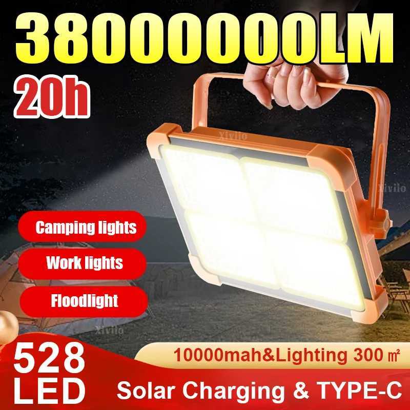 38000000LM 528LED Solar Charging Floodlight Waterproof Portable Camping Light Power Bank 10000mAh For Outdoor Emergency Lighting J250925